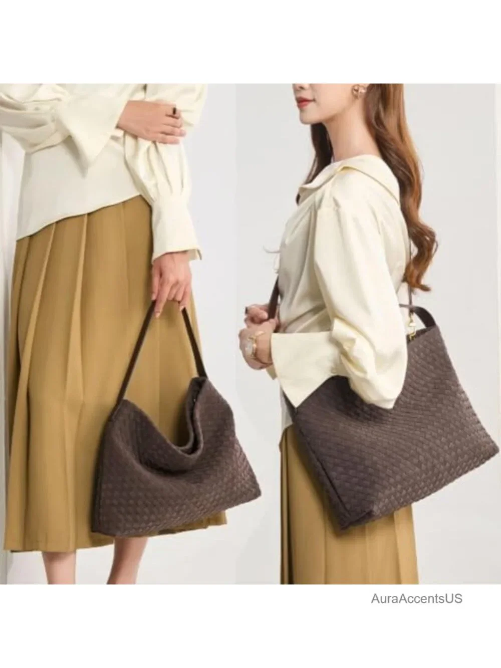 Suede Woven Tote Bag for Women, Roomy Hobo Shoulder Purse
